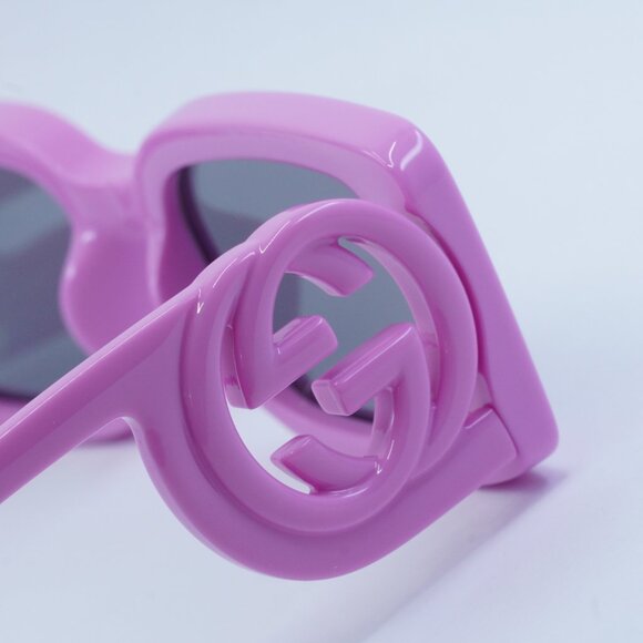 Gucci GG1325S 006 Sunglasses Pink Rectangle Frame, Grey Lenses - Picture 9 of 12